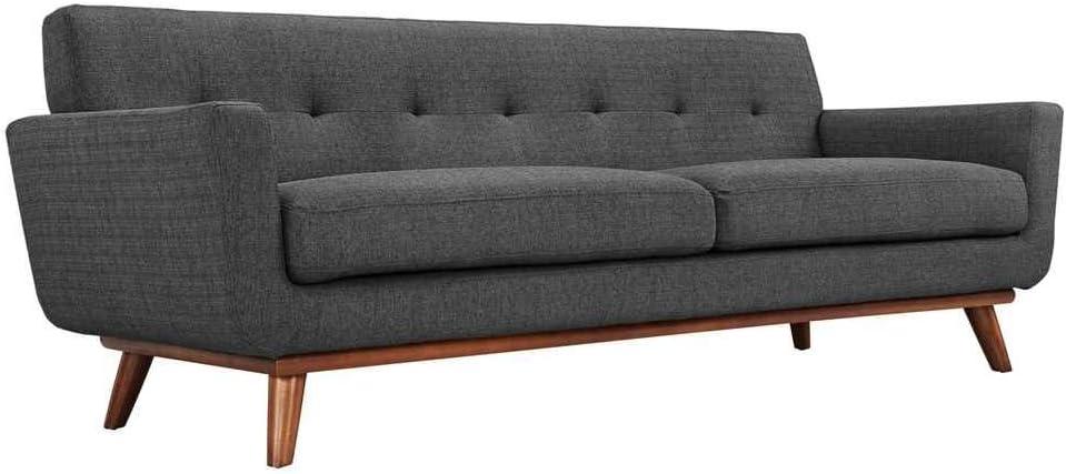 Engage Mid-Century Modern Gray Fabric Tufted Sofa with Wood Legs