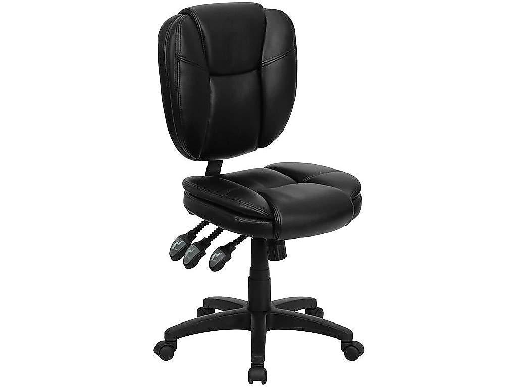 Flash Furniture Mid-Back Black LeatherSoft Multifunction Swivel Ergonomic Task Office Chair with Pillow Top Cushioning