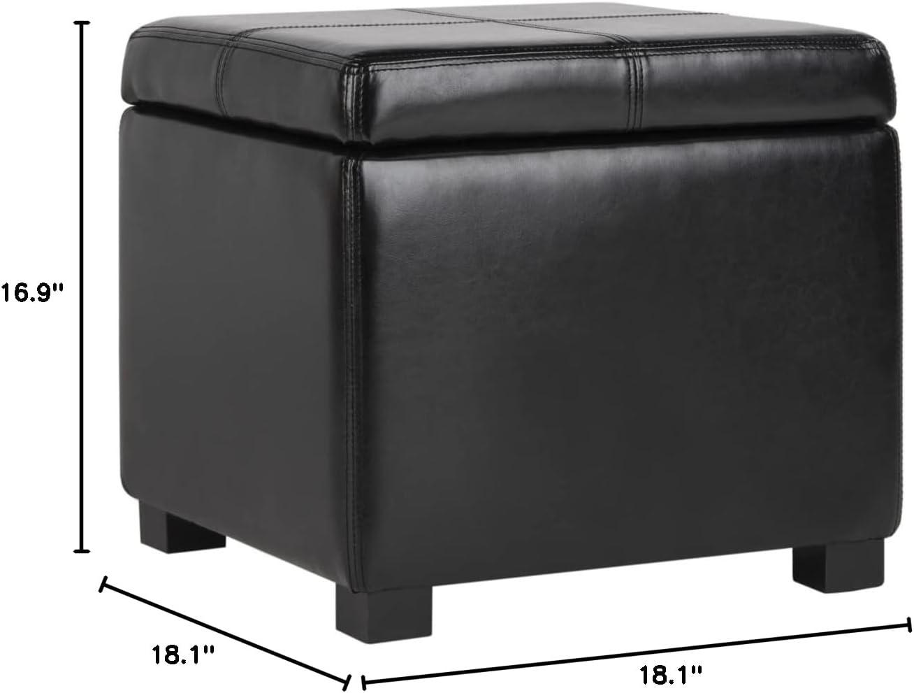 White Bi-Cast Leather Storage Ottoman with Birchwood Frame