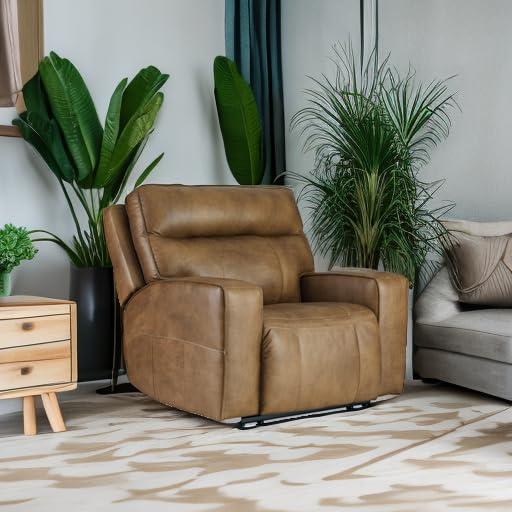 Signature Design by Ashley Game Plan Wide Seat Leather Power Recliner in Caramel
