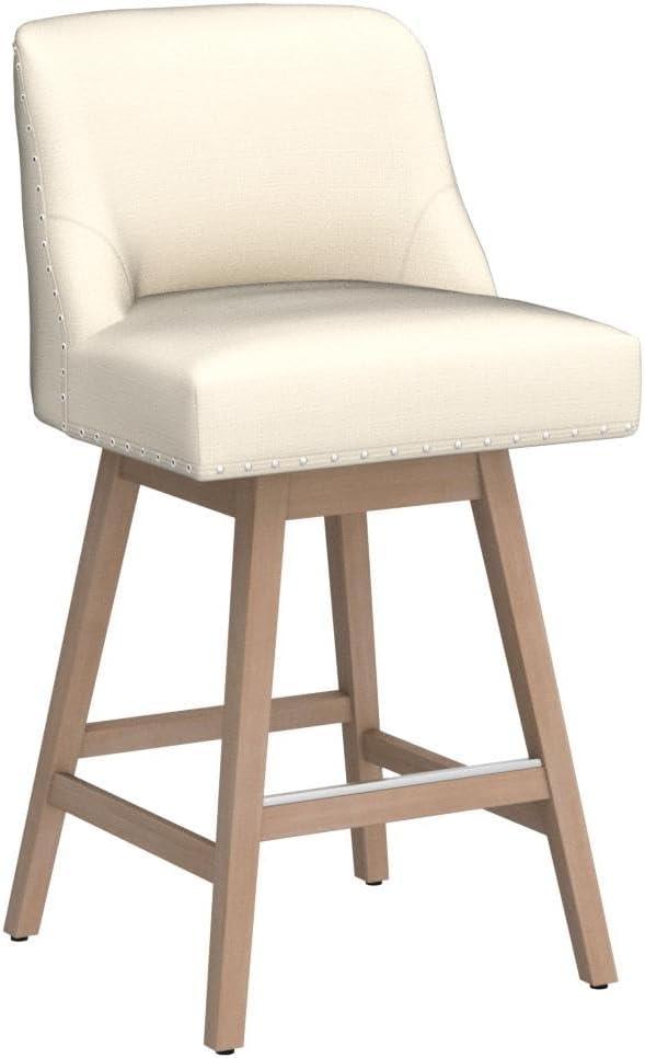 LUE BONA Set of 2 Beige 26-in H Counter height (24-in to 27-in) Square Seat Upholstered Swivel Wood Back Bar Stool Back