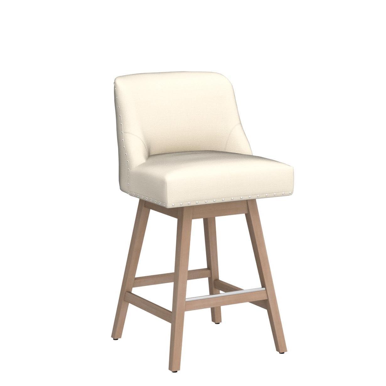 LUE BONA Set of 2 Beige 26-in H Counter height (24-in to 27-in) Square Seat Upholstered Swivel Wood Back Bar Stool Back