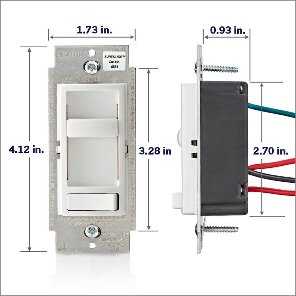 Leviton 6674-P0T SureSlide Universal 150-Watt LED and CFL/600-Watt Incandescent Dimmer, Light Almond