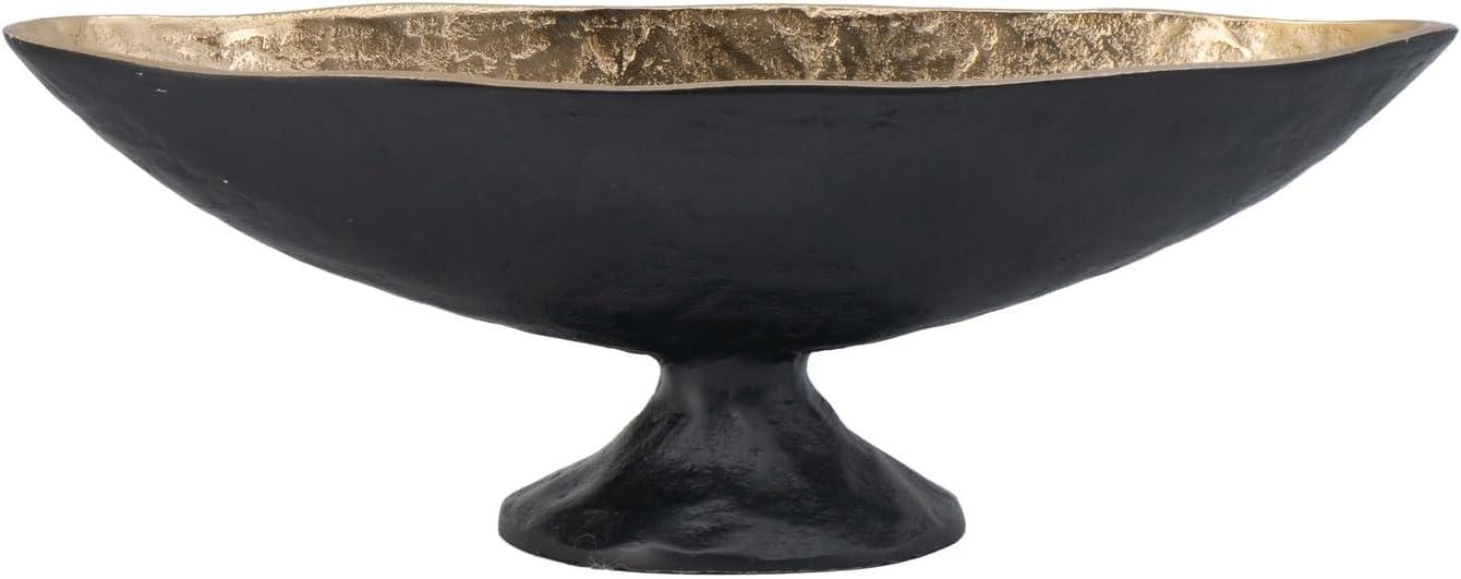 A&B Home Black and Gold Aluminum Oval Pedestal Bowl 13.6" x 4.3" x 4.7"