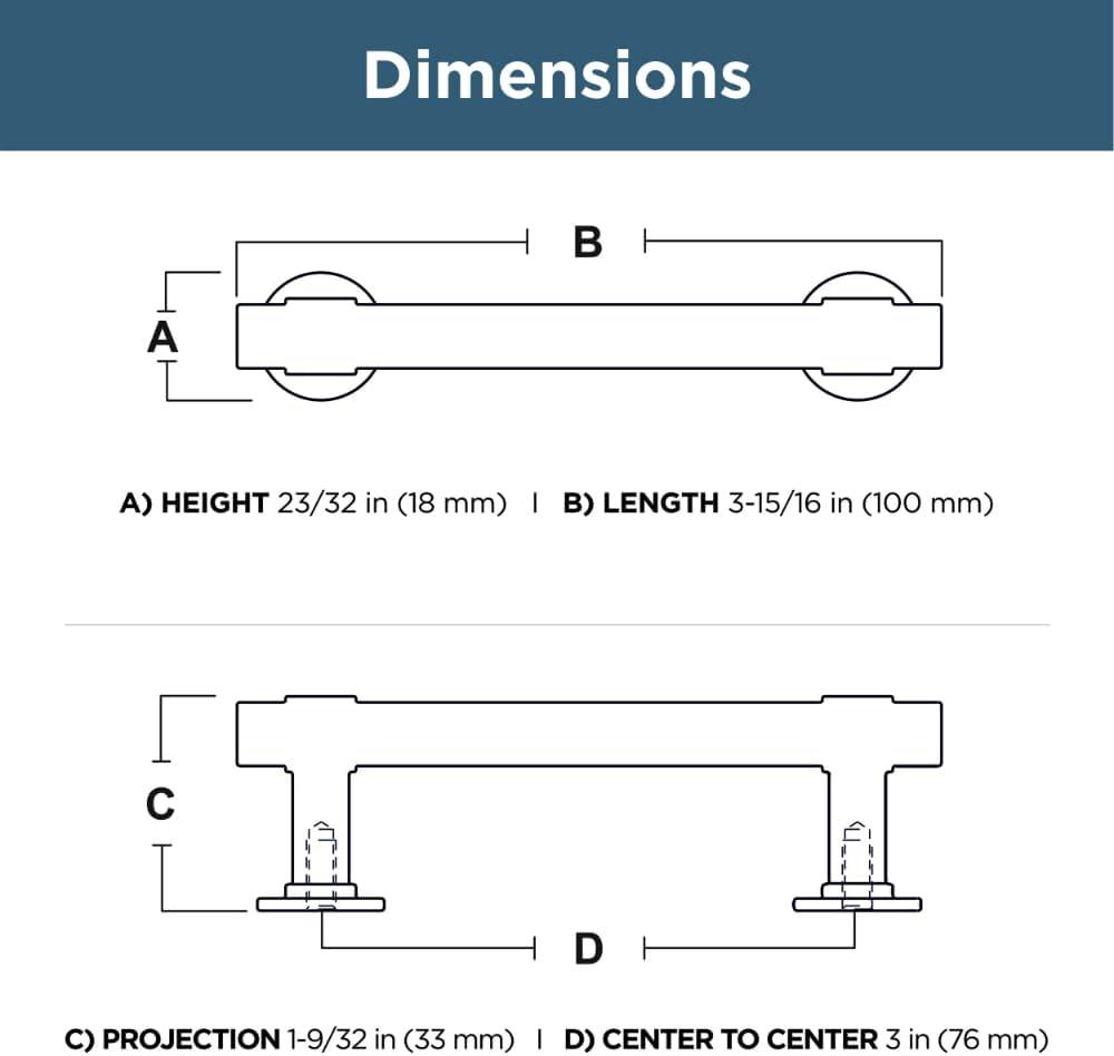 Matte Brass 3" Modern Bar Pull with Mounting Hardware