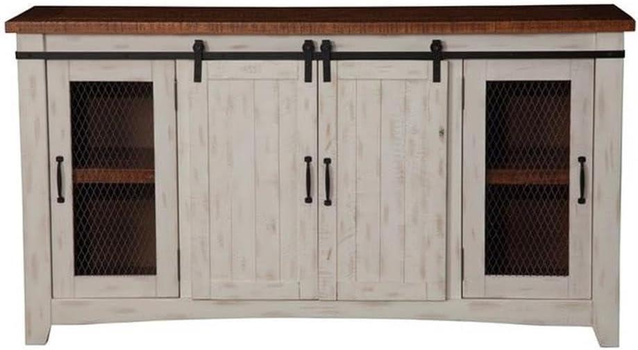 Taos 65" Solid Wood TV Stand Antique White and Honey Finish - Martin Svensson Home