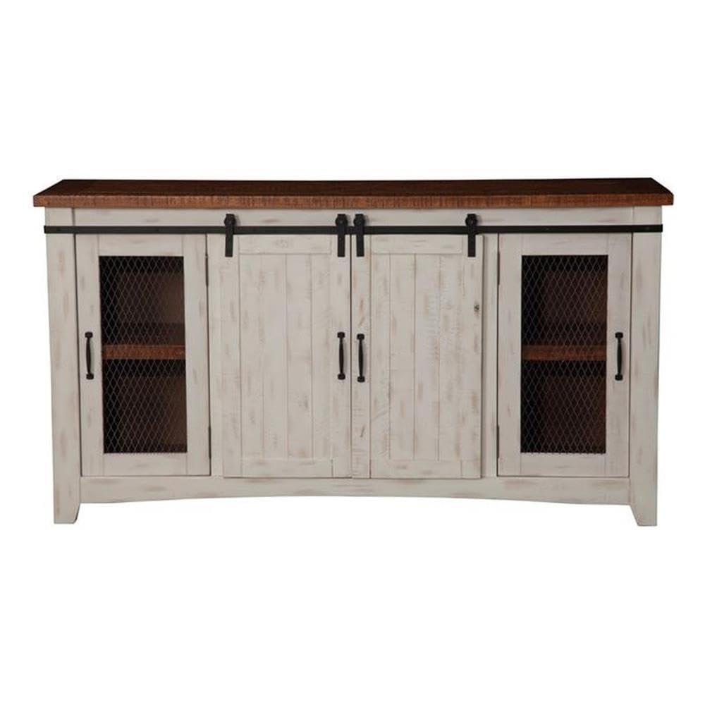 Taos 65" Solid Wood TV Stand Antique White and Honey Finish - Martin Svensson Home
