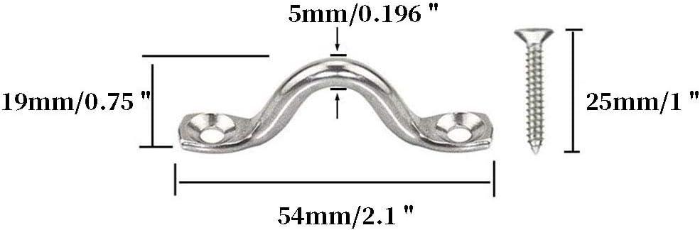 BRT Bearingshui 22Pcs M5 316 Stainless Steel Eye Straps Ceiling Wall Mount U Hook with Screws, Heavy Duty Metal Pad Eyes Plate Snap Eye Strap Drop Ceiling Anchor Hooks Hardware