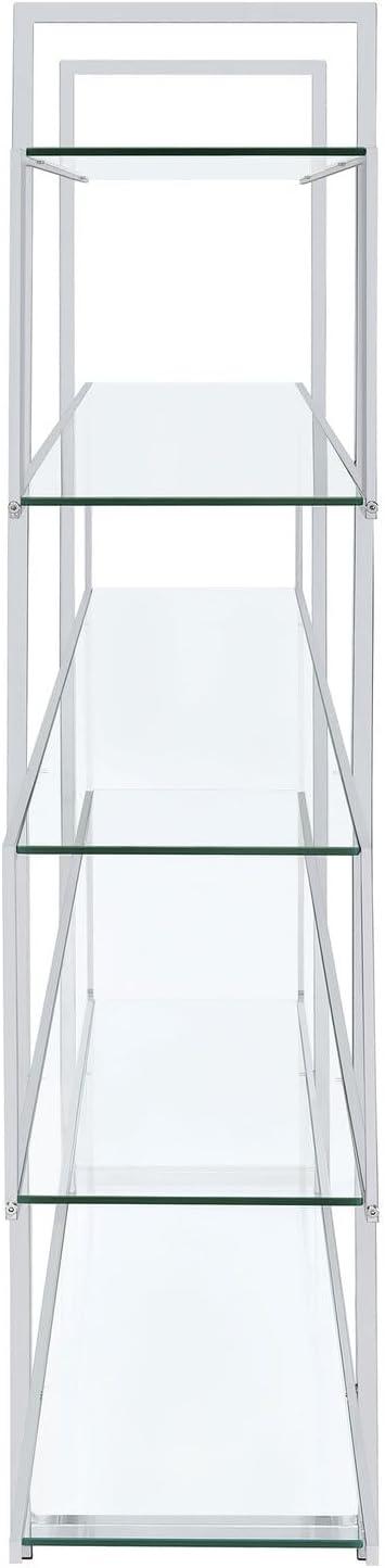 63" Contemporary 5 Shelf Zig Zag Bookcase with Glass Shelves Chrome - Coaster