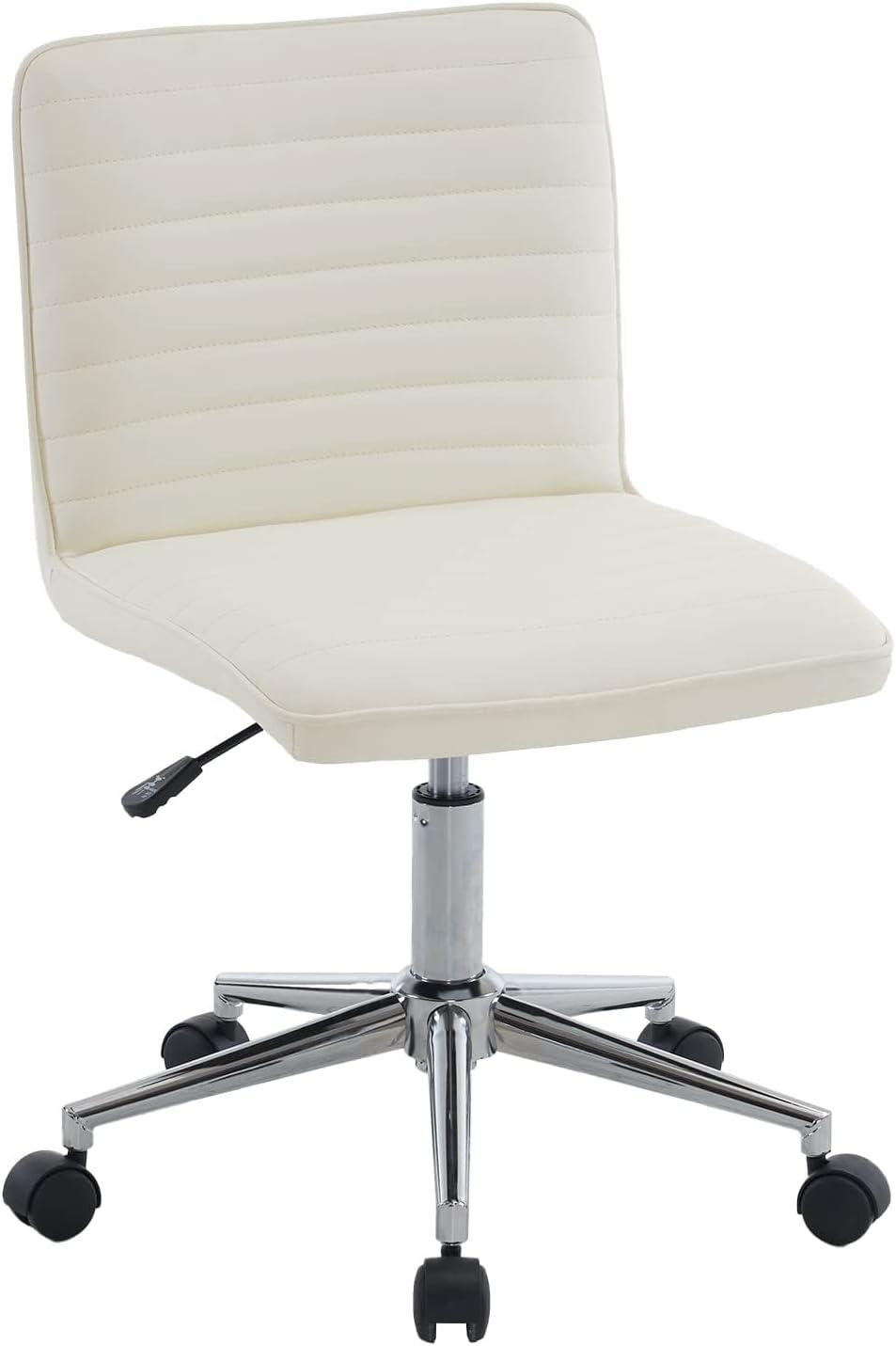Furniliving Modern PU Leather Armless Office Chair Adjustable Swivel Office Desk Chair with Wheels Task Chair for Home Office, White
