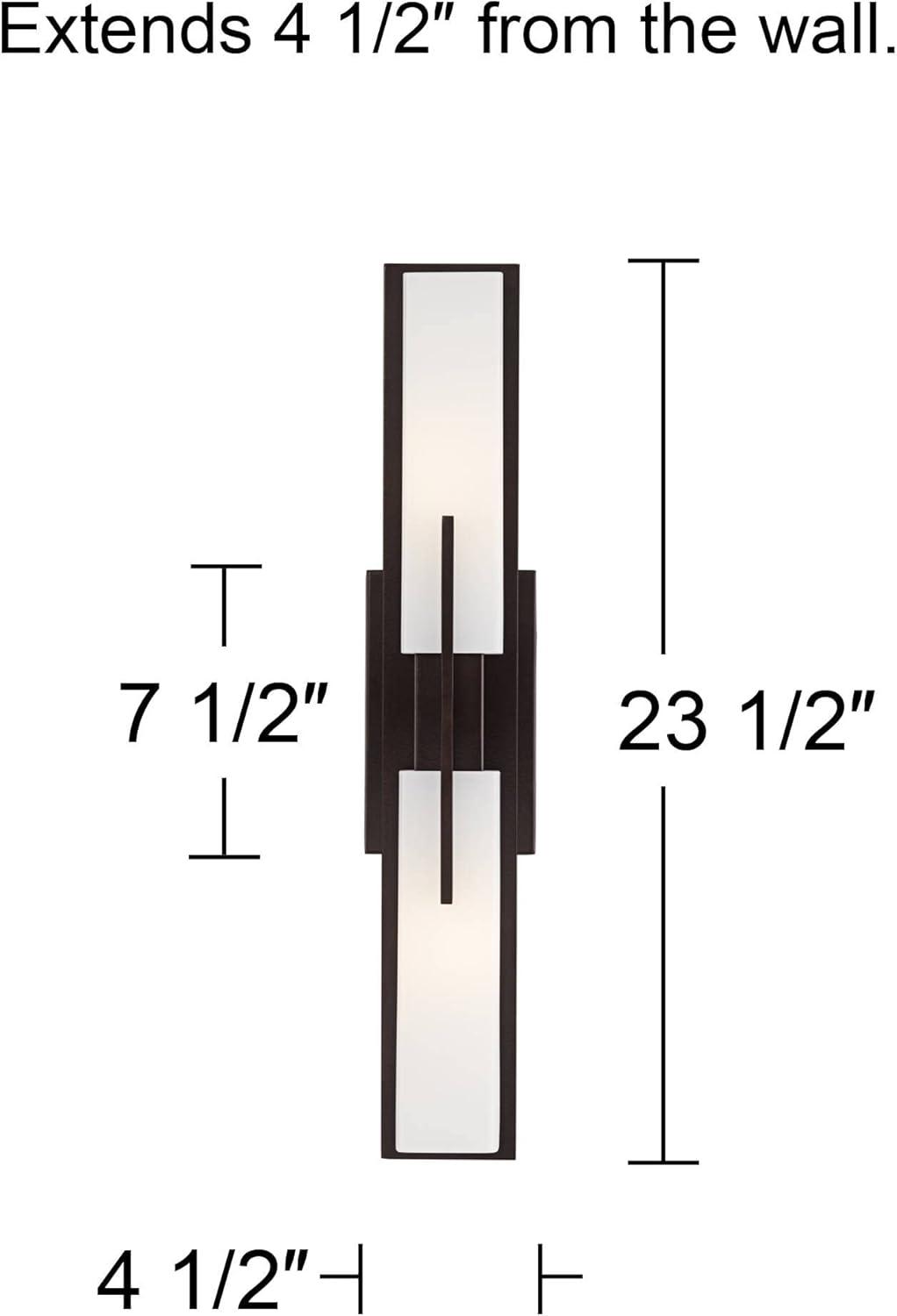 Possini Euro Design Midtown Modern Wall Light Bronze Metal Hardwire 23 1/2" 2-Light Fixture White Glass Shade for Bedroom Bathroom Living Room Vanity