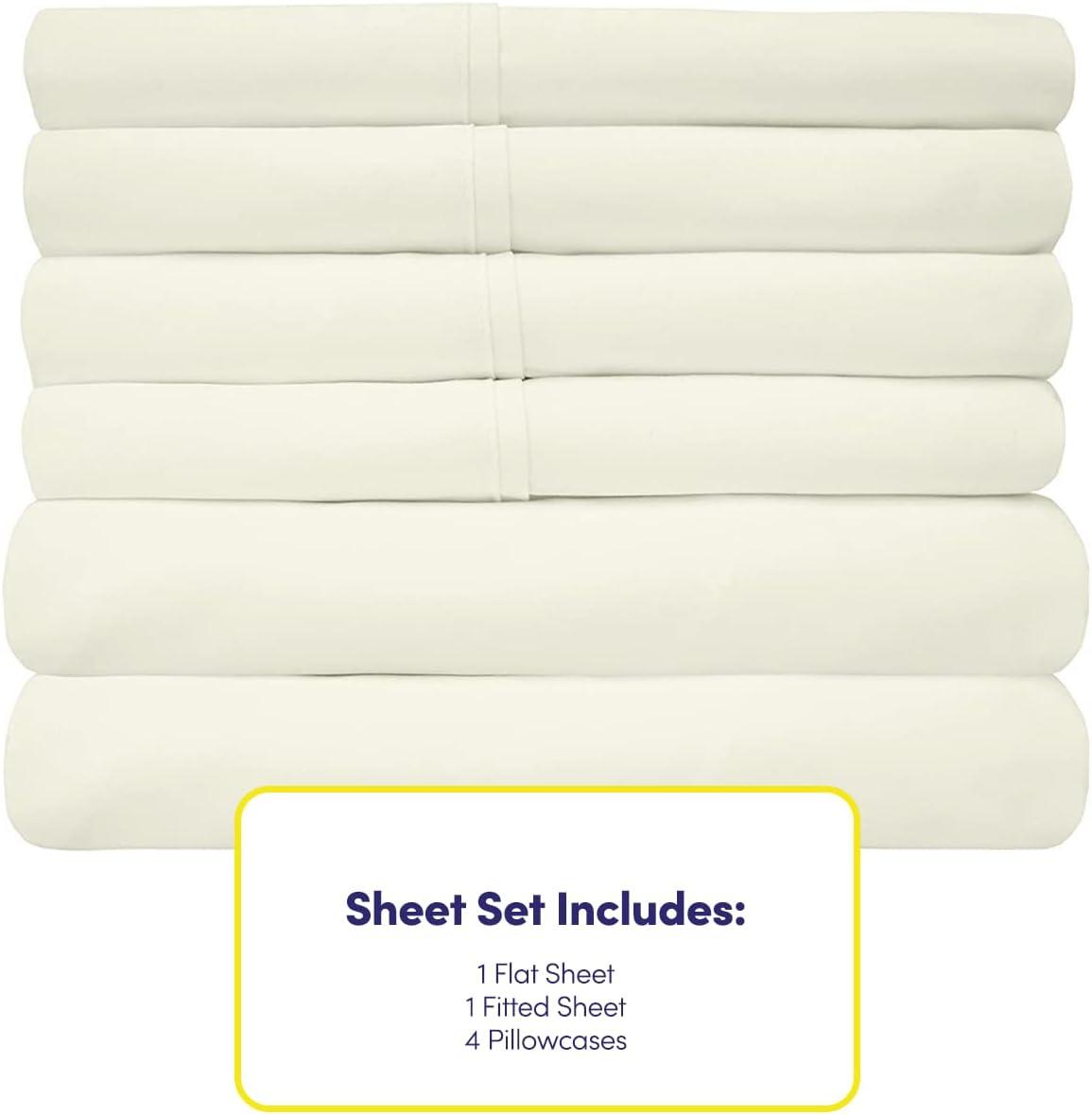 6 Piece Sheet Set, Deluxe Ultra Soft 1500 Series, Double Brushed Microfiber by Sweet Home Collection®- Queen, Ivory