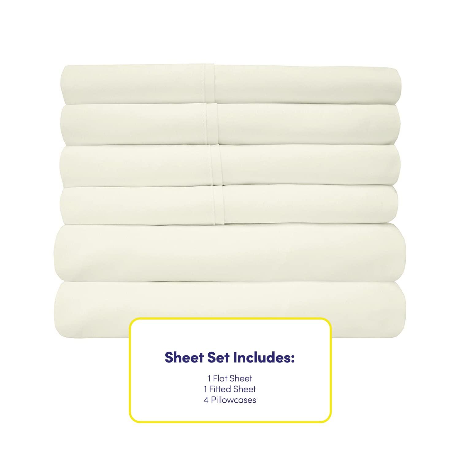 6 Piece Sheet Set, Deluxe Ultra Soft 1500 Series, Double Brushed Microfiber by Sweet Home Collection®- Queen, Ivory