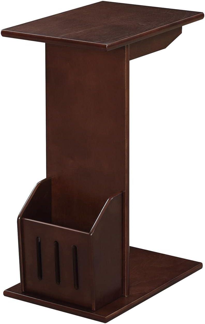 Espresso Wood C-Shaped End Table with Magazine Holder