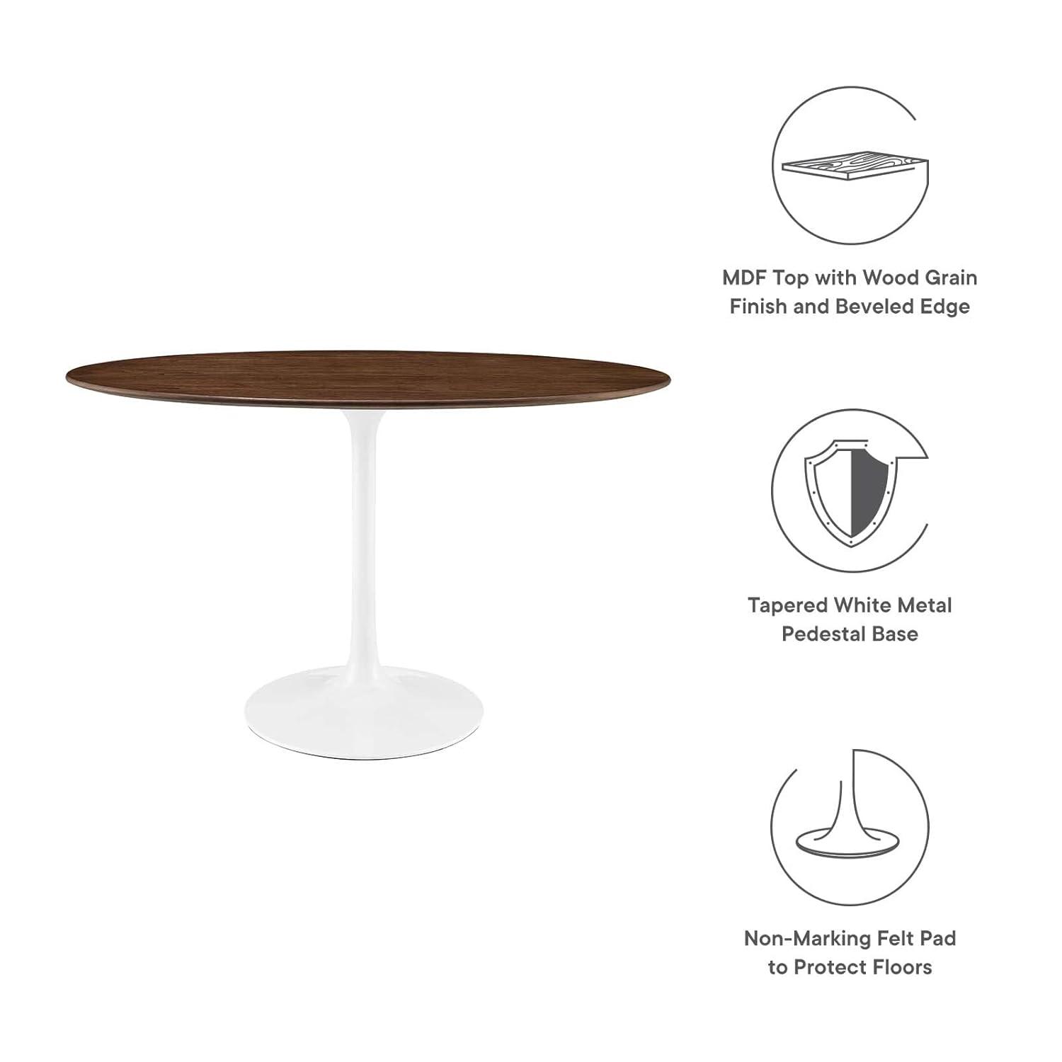 48" Lippa Oval Walnut Dining Table Walnut - Modway: Sleek Modern Pedestal, Seats 4