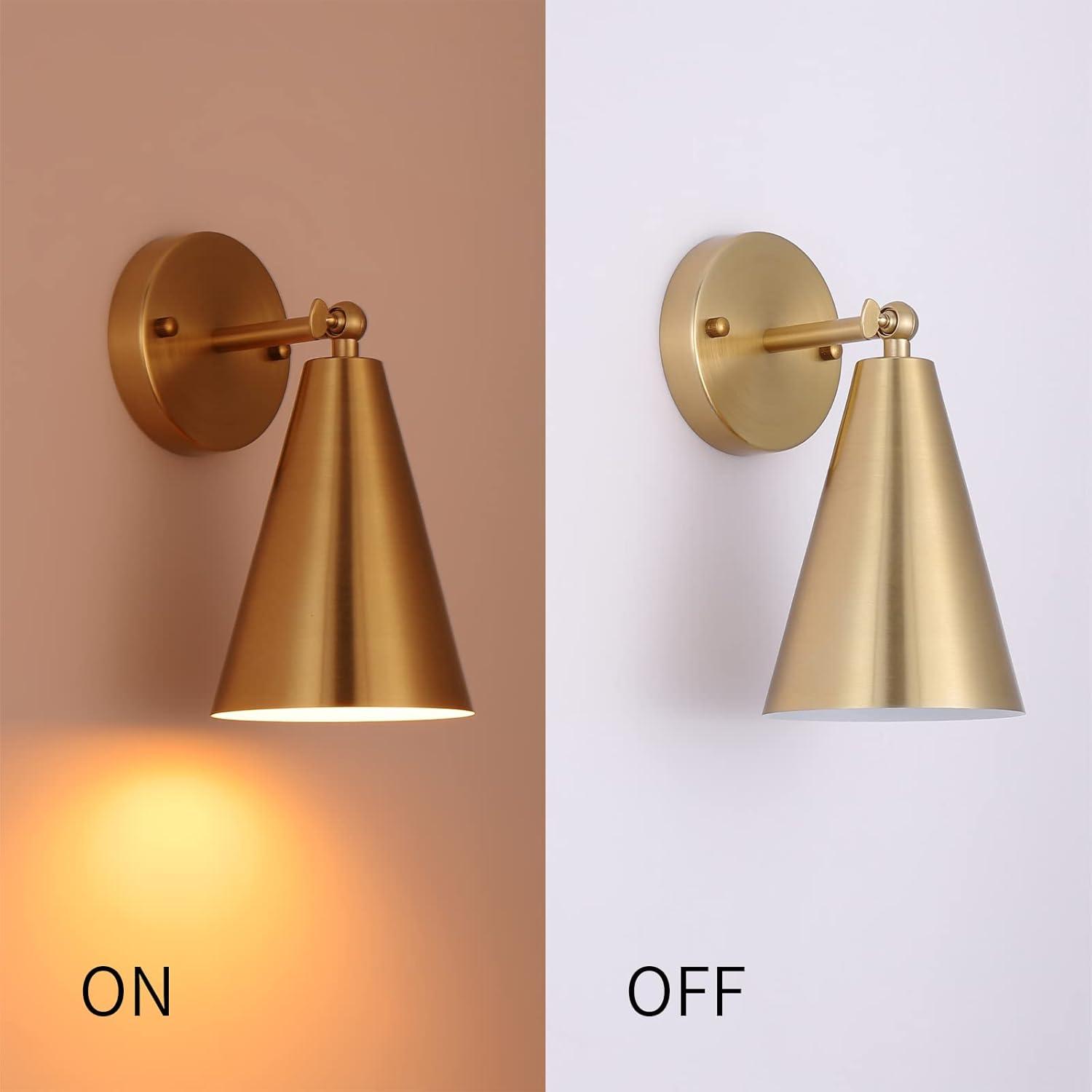 Set of 2 Swing Arm Wall Sconce, Gold Finish Wall Sconces Adjustable Wall Lamps with Metal Lampshade Modern Wall Lighting Fixture Decor for Bedroom Entryway Living Room Hallway