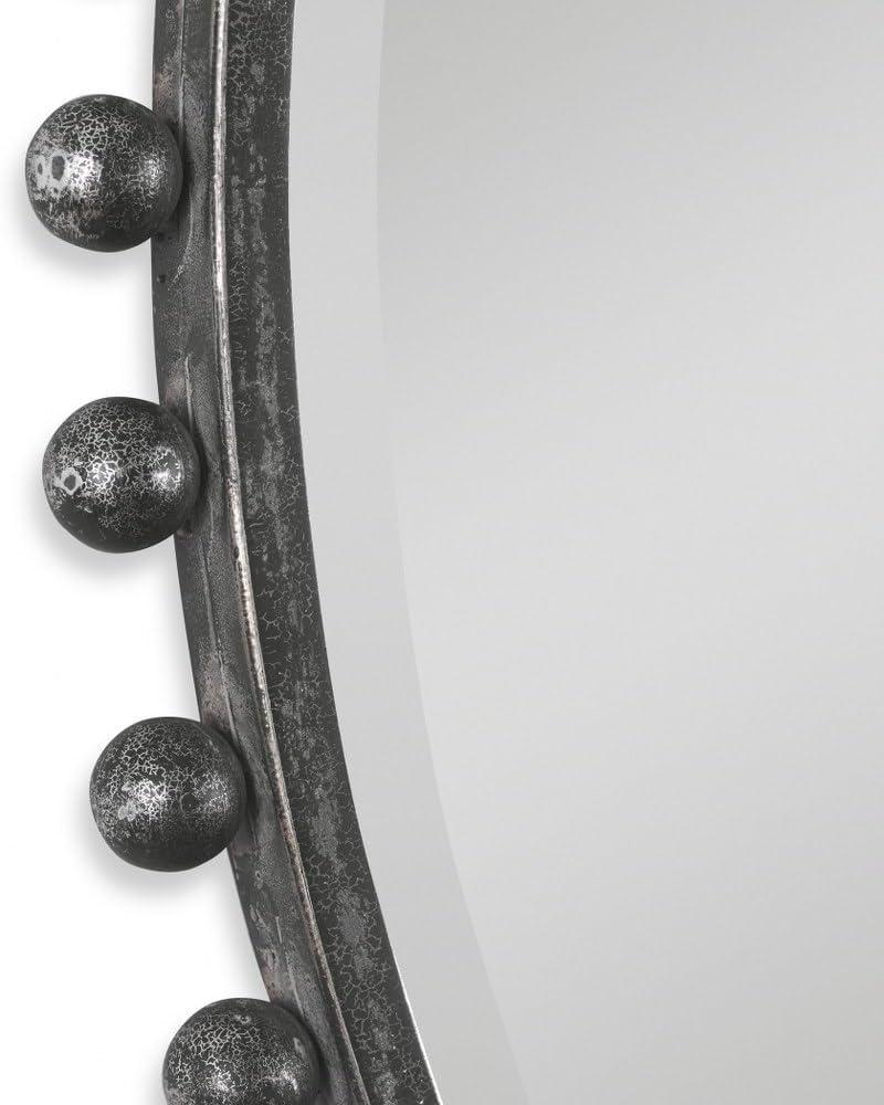 Uttermost Round Vanity Accent Wall Mirror Industrial Beveled Distressed Black Gray Glaze Iron Frame 32" Wide for Bathroom Bedroom