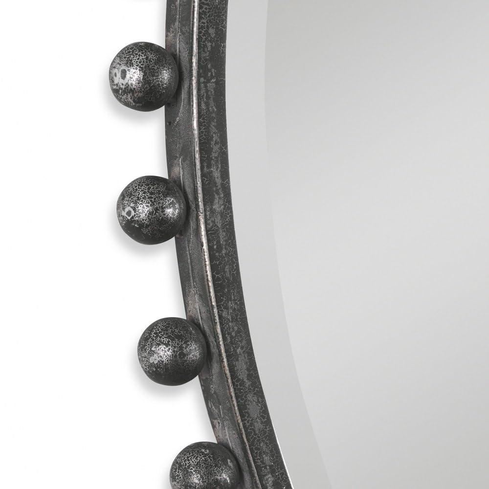 Uttermost Round Vanity Accent Wall Mirror Industrial Beveled Distressed Black Gray Glaze Iron Frame 32" Wide for Bathroom Bedroom