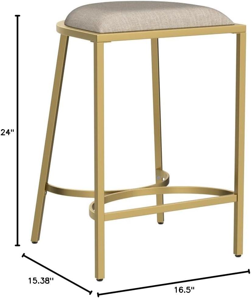 Ellery Backless Half-Round Oatmeal Cushioned Counter Stool Set in Gold