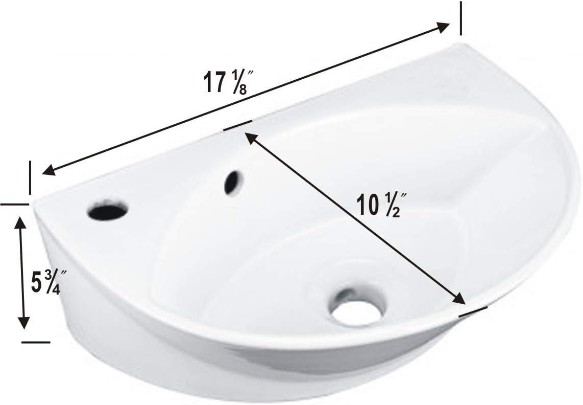 Small Wall Mount Sink White Porcelain with Overflow and Left Side Faucet Hole