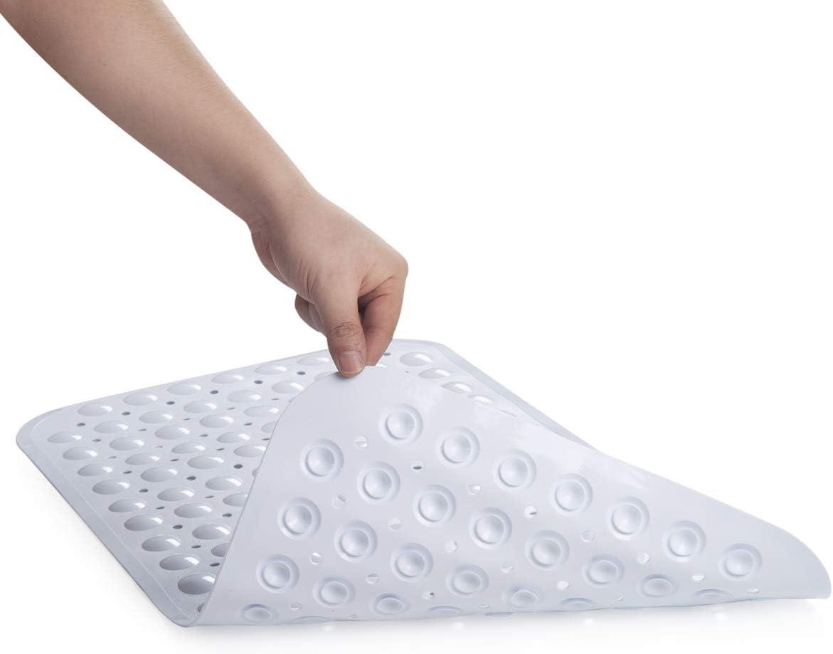 AmazerBath Bath Tub Mat, Medium Size 27.6 x 15 Inches Non-Slip Shower Mats with Suction Cups and Drain Holes, Bathroom Bathtub Mats Machine Washable (Clear)