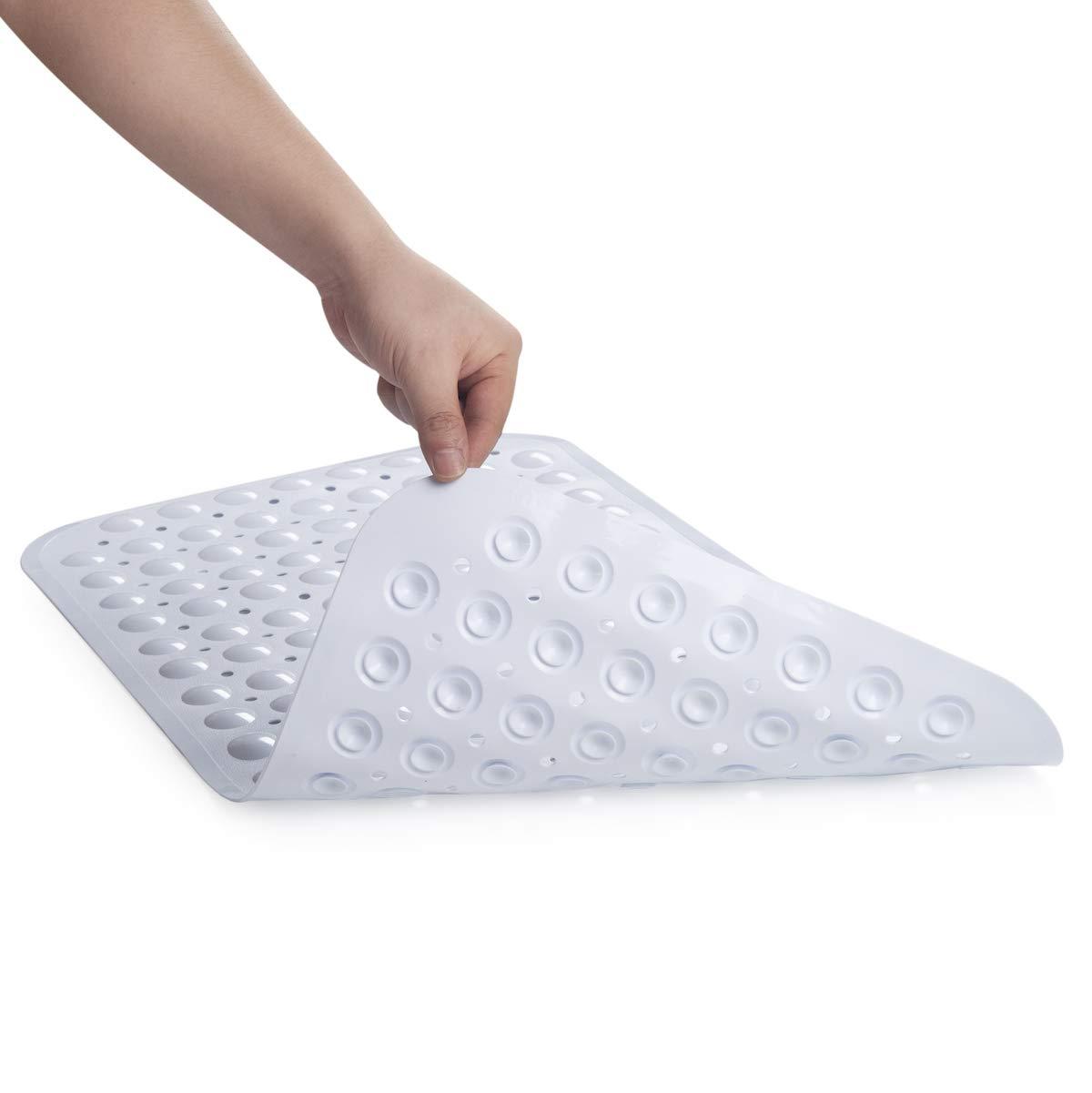 AmazerBath Bath Tub Mat, Medium Size 27.6 x 15 Inches Non-Slip Shower Mats with Suction Cups and Drain Holes, Bathroom Bathtub Mats Machine Washable (Clear)