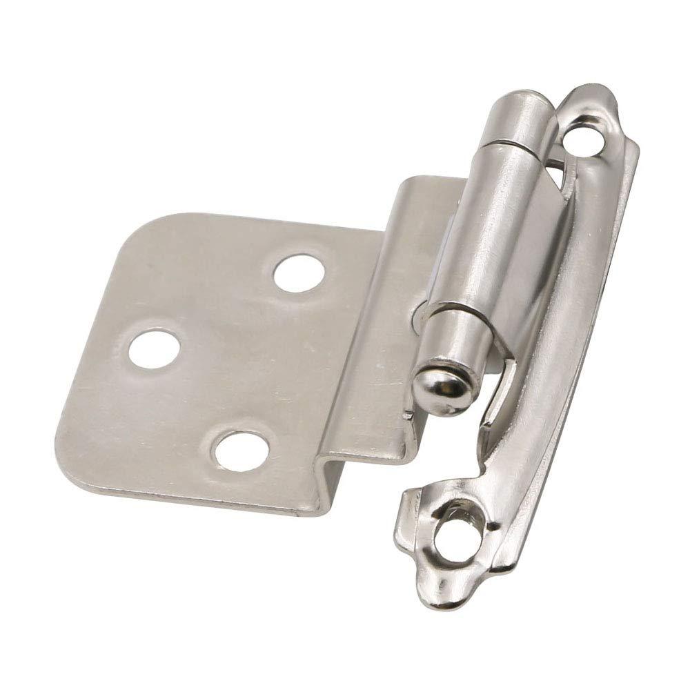 3/8 inch Offset Inset Cabinet Hinges, Self Closing Inset Satin Nickel Kitchen Door Cabinet Hinges, 8 Pack