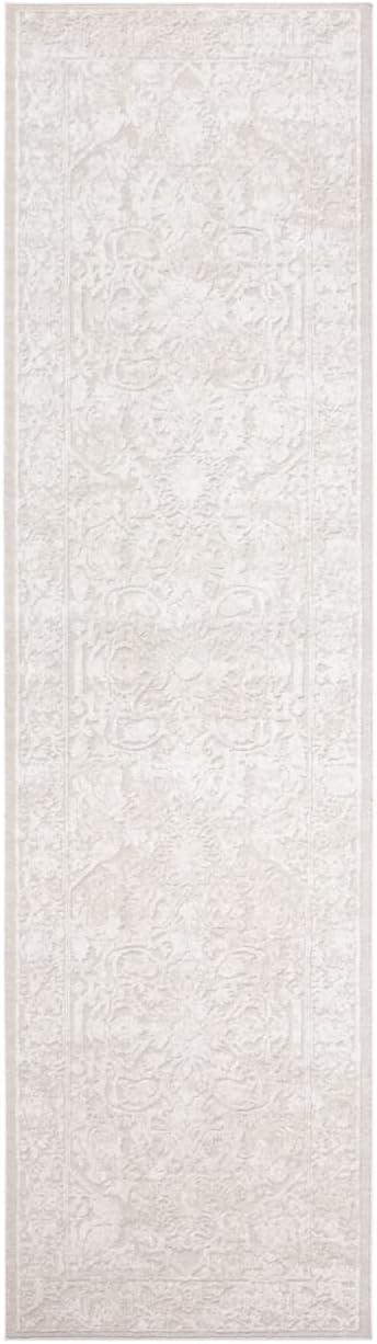 Cream Ivory Floral Synthetic Runner Rug, 2'3" x 14'