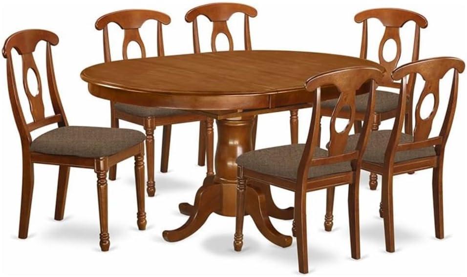 East West Furniture Portland 7-piece Wood Dining Set with Cushion Seat in Brown