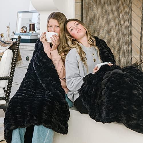 Minky Designs Luxurious Minky Blankets | Super Soft, Fuzzy, and Fluffy Faux Fur | Preppy Couch Covers & Throw Blankets | Ideal for Adults, Kids, Teens |Perfect Gift (Chic | Jaguar Black)