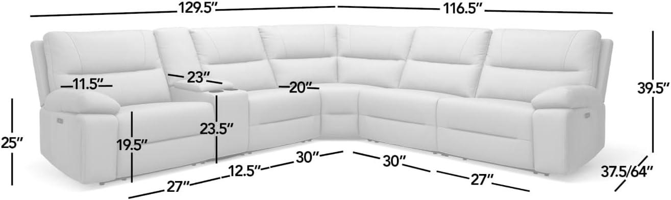 Jennifer Taylor Home Malibu 130" Modern Power Motion 6-Piece Reclining Corner Sectional with Cup Holders, Cream Taupe Beige Top Grain Leather