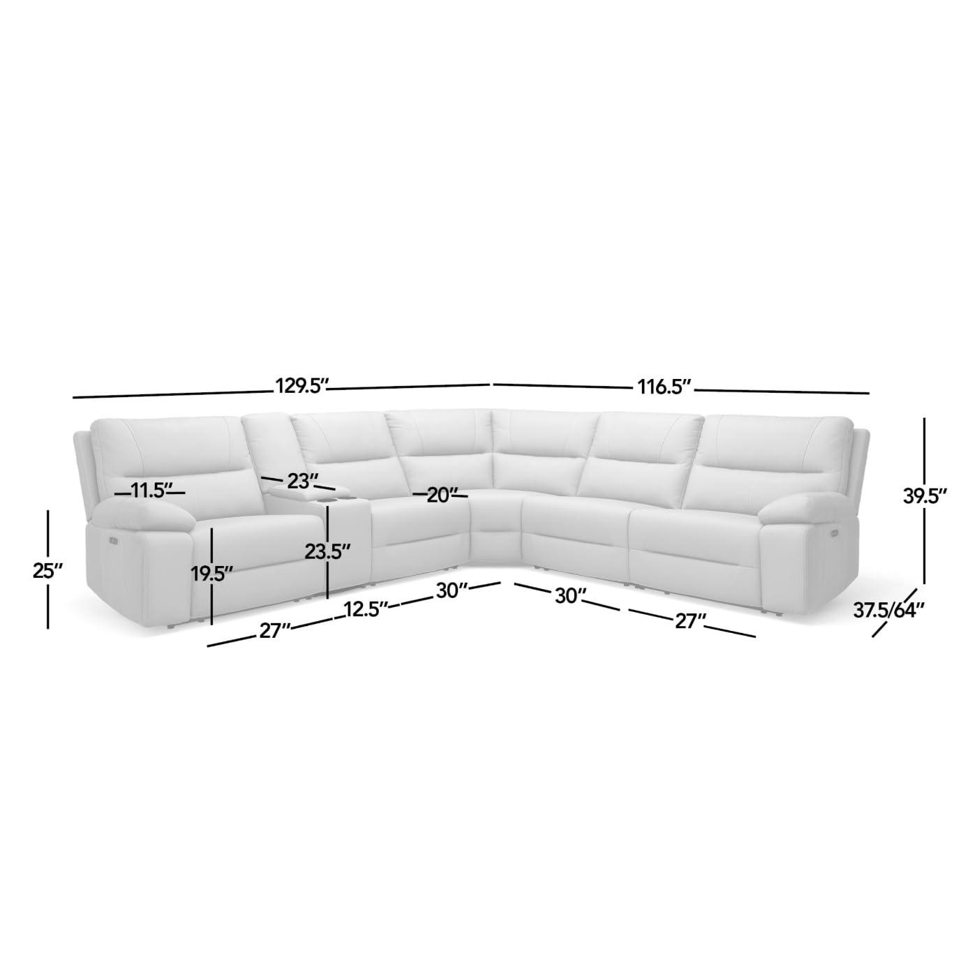 Jennifer Taylor Home Malibu 130" Modern Power Motion 6-Piece Reclining Corner Sectional with Cup Holders, Cream Taupe Beige Top Grain Leather