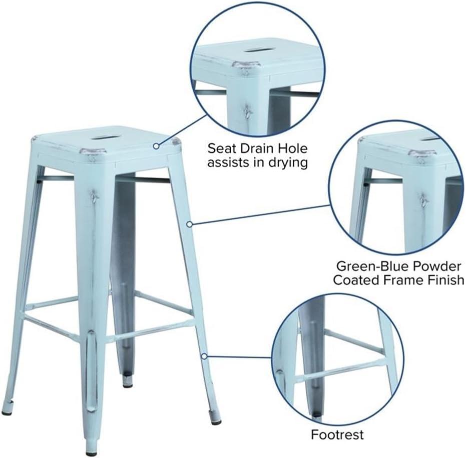 Flash Furniture Commercial Grade 30" High Backless Distressed Green-Blue Metal Indoor-Outdoor Barstool