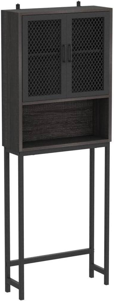 Dark Gray Oak Over-the-Toilet Storage Cabinet with Mesh Doors