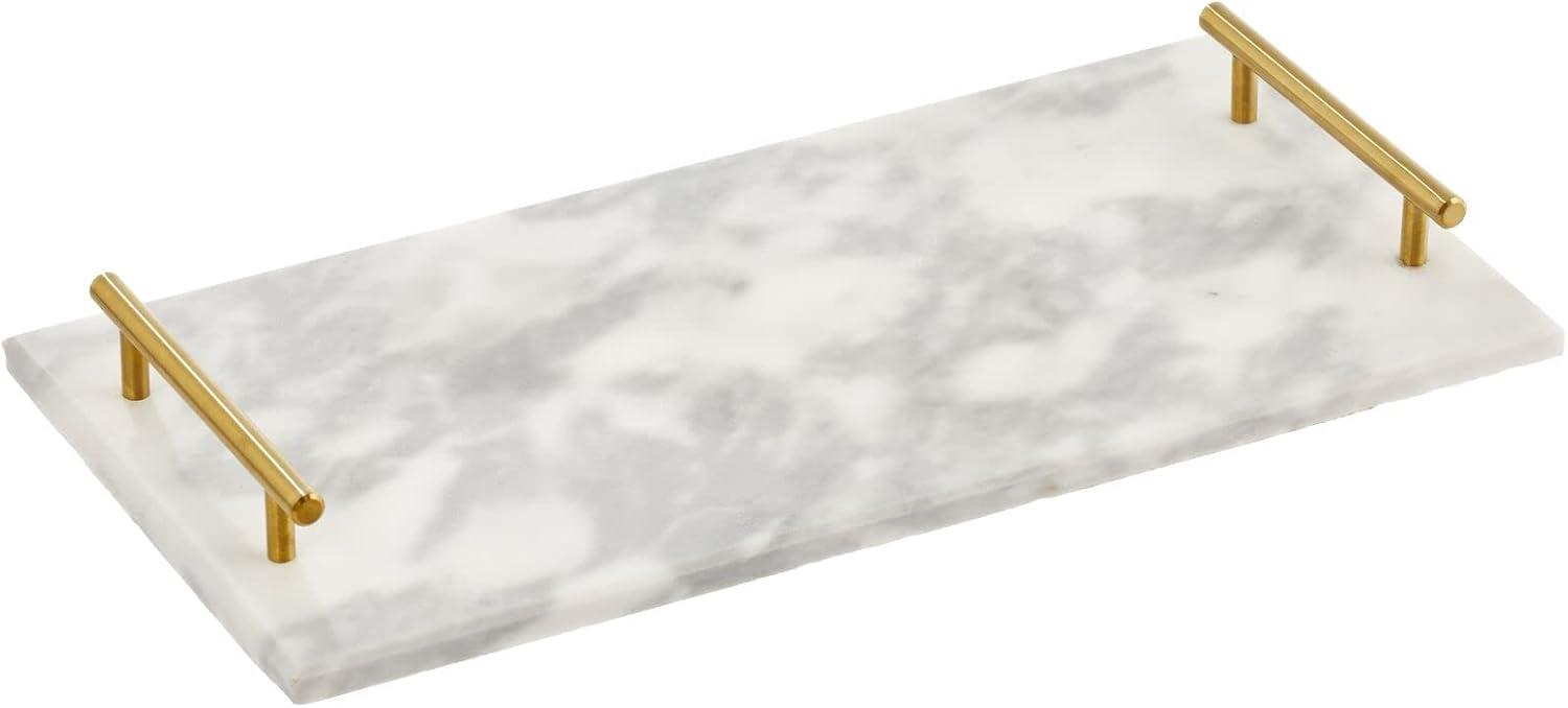 mDesign Marble Serving Tray Board with Handles for Entertaining