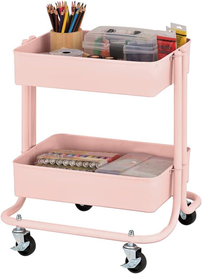 ECR4Kids 2-Tier Metal Rolling Utility Cart - Mobile Storage Organizer