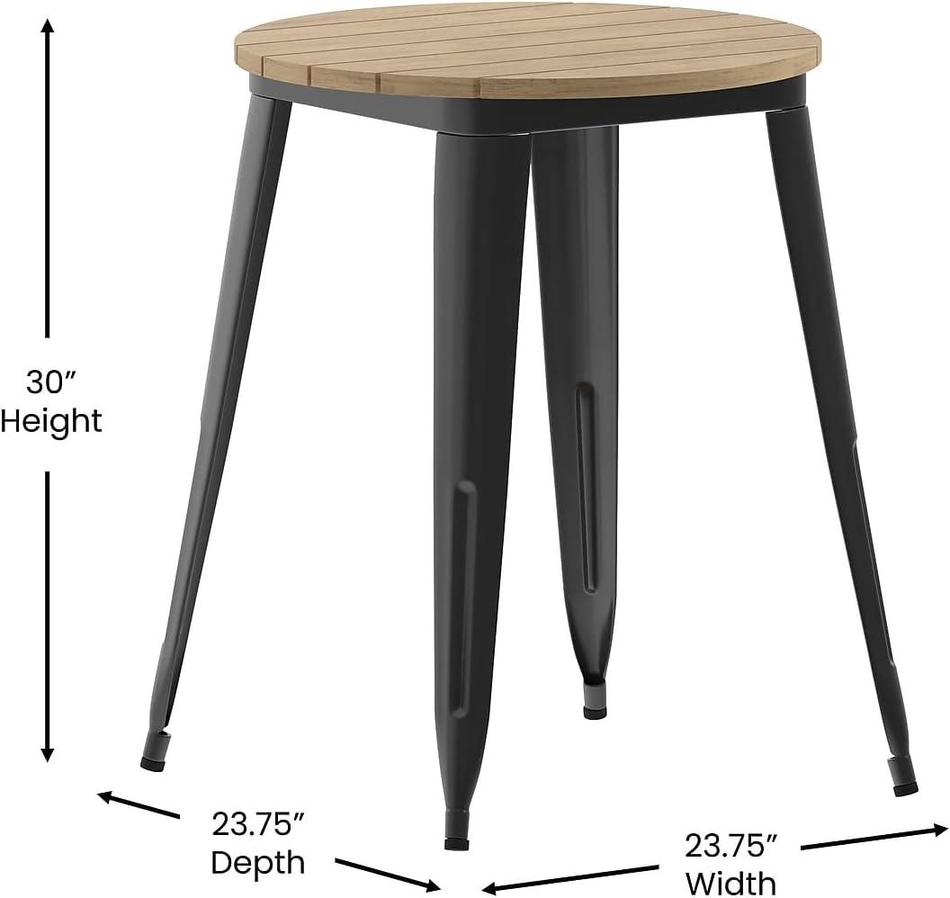 Flash Furniture Declan Commercial Grade Indoor/Outdoor Dining Table, 23.75" Round All Weather Brown Poly Resin Top with Black Steel Base
