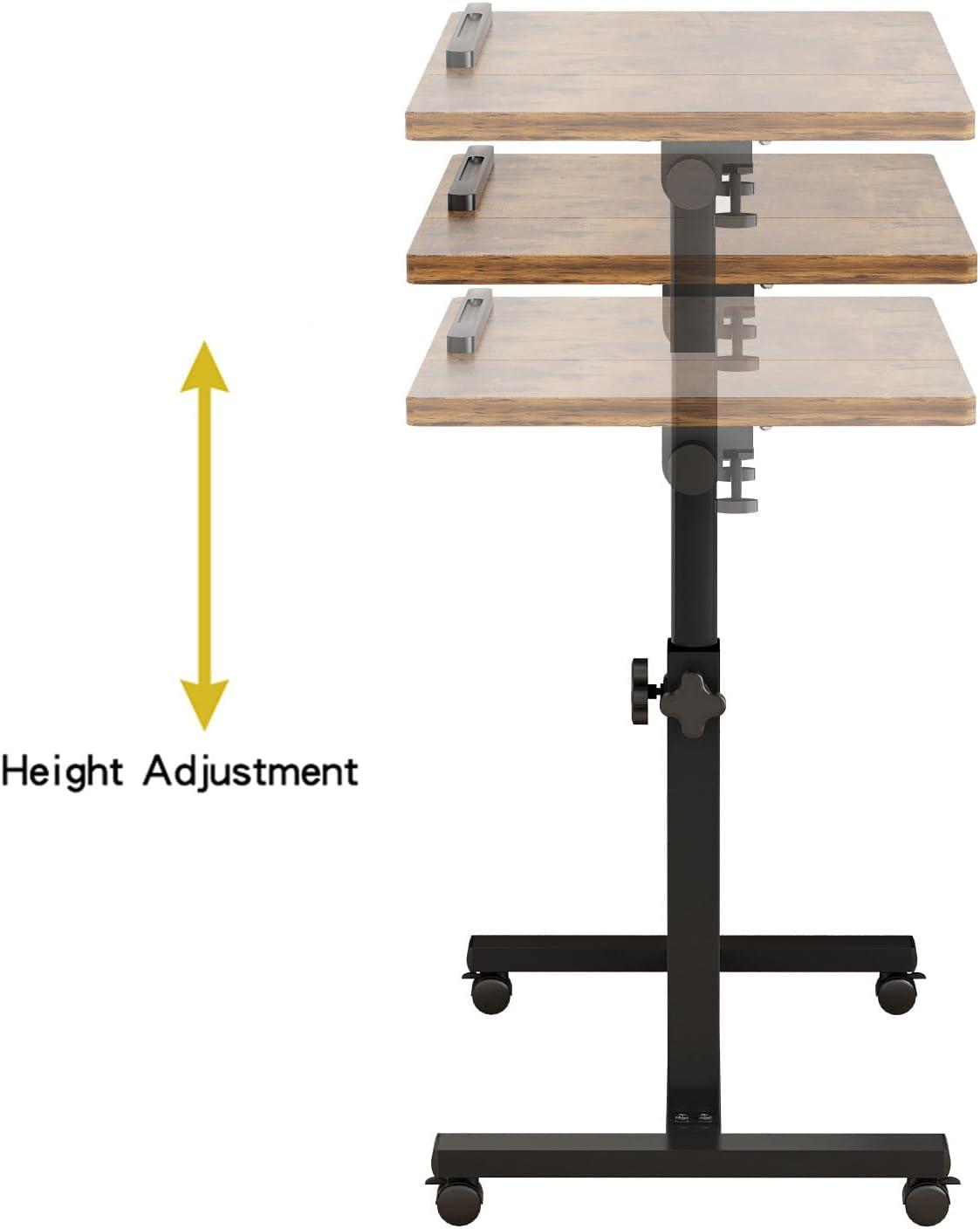 Adjustable Height Wood Grain Rolling Laptop Tray Table