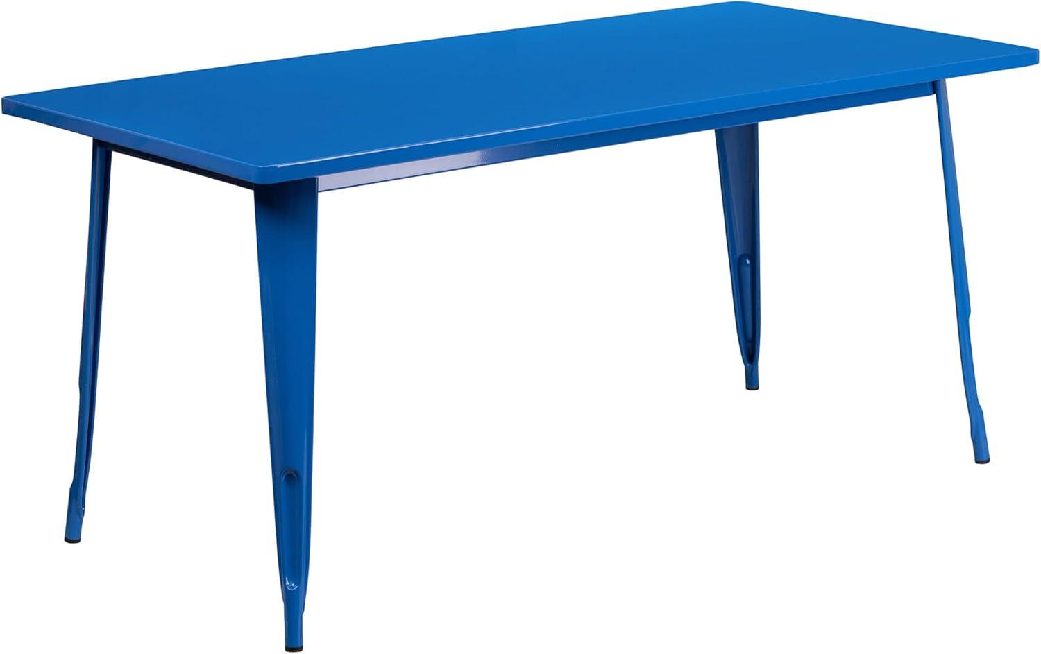 Blue Metal Rectangular Indoor-Outdoor Dining Table