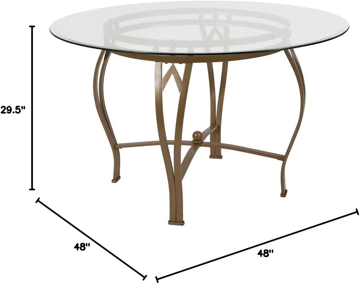 Syracuse Round Glass Dining Table with Bowed Out Metal Frame