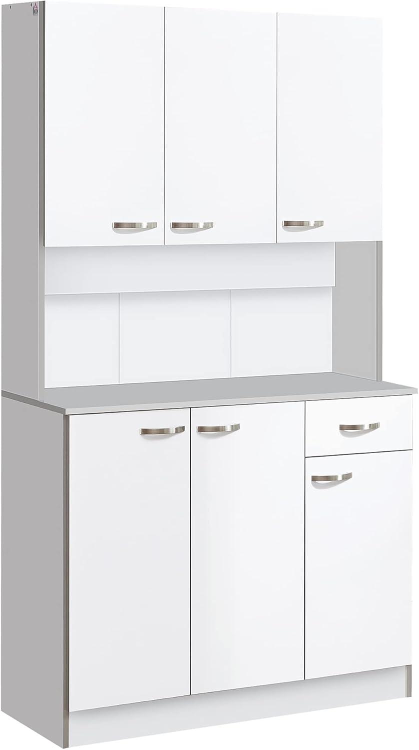 White Freestanding Buffet with Hutch and Adjustable Shelves