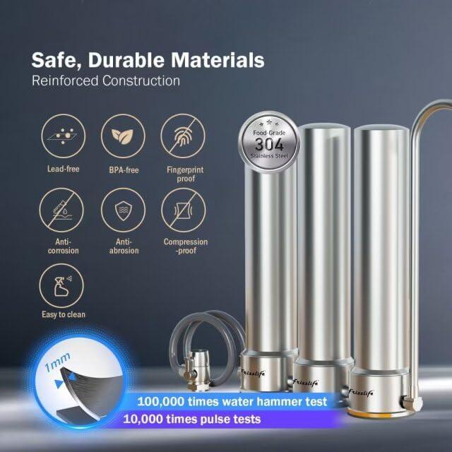 Frizzlife DS99 Dual Countertop Water Filter System, 8-Stage Stainless Steel Faucet Water Filtration System
