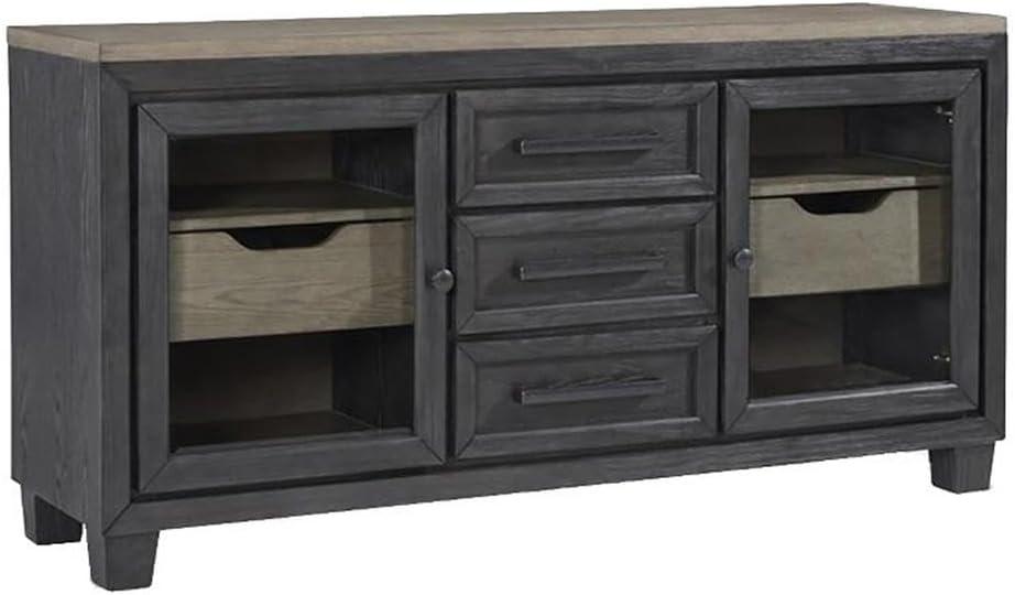 Grayish Brown and Black Wood Dining Server with Soft-Close Drawers