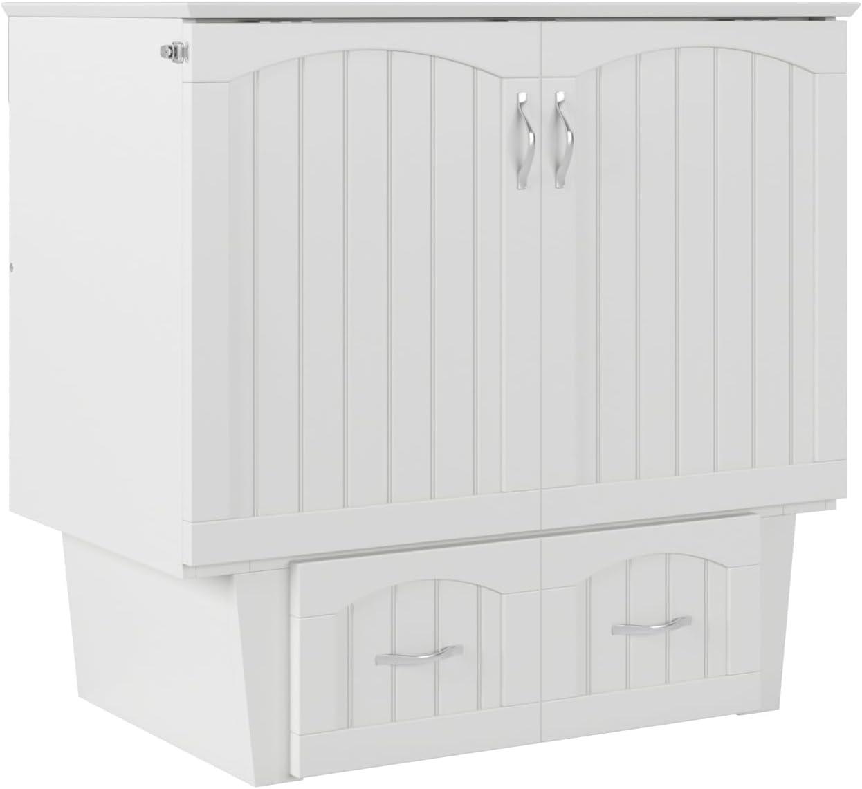 Nantucket Murphy Bed Chest Twin in White with Charging Station & Coolsoft Mattress