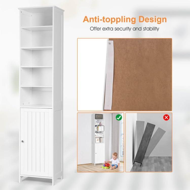 White Tall Lockable MDF Cabinet with Adjustable Shelves