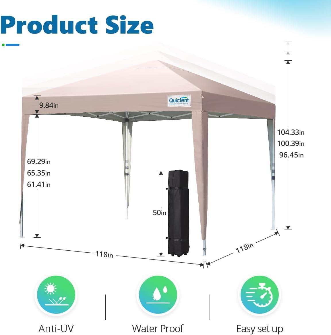 Quictent Privacy 10'x10’Pop up Canopy Tent with Sidewalls Enclosed Instant Gazebo Shelter Waterproof (Beige)