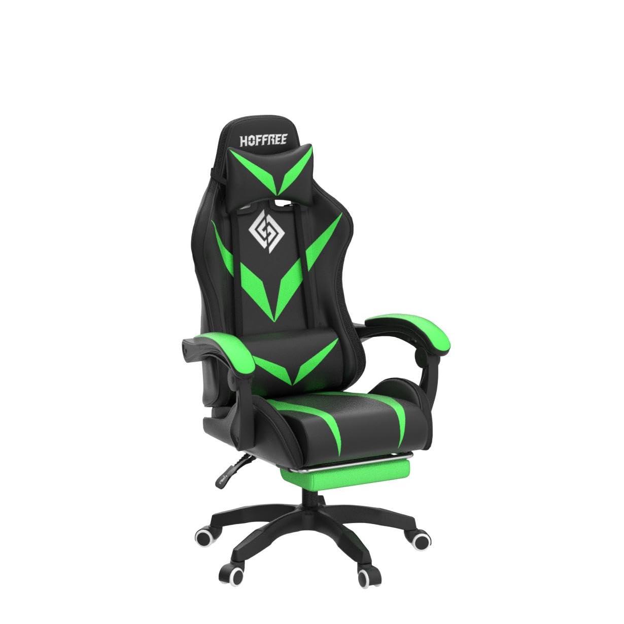 Ergonomic Black and Green Leather Gaming Chair with LED Lights