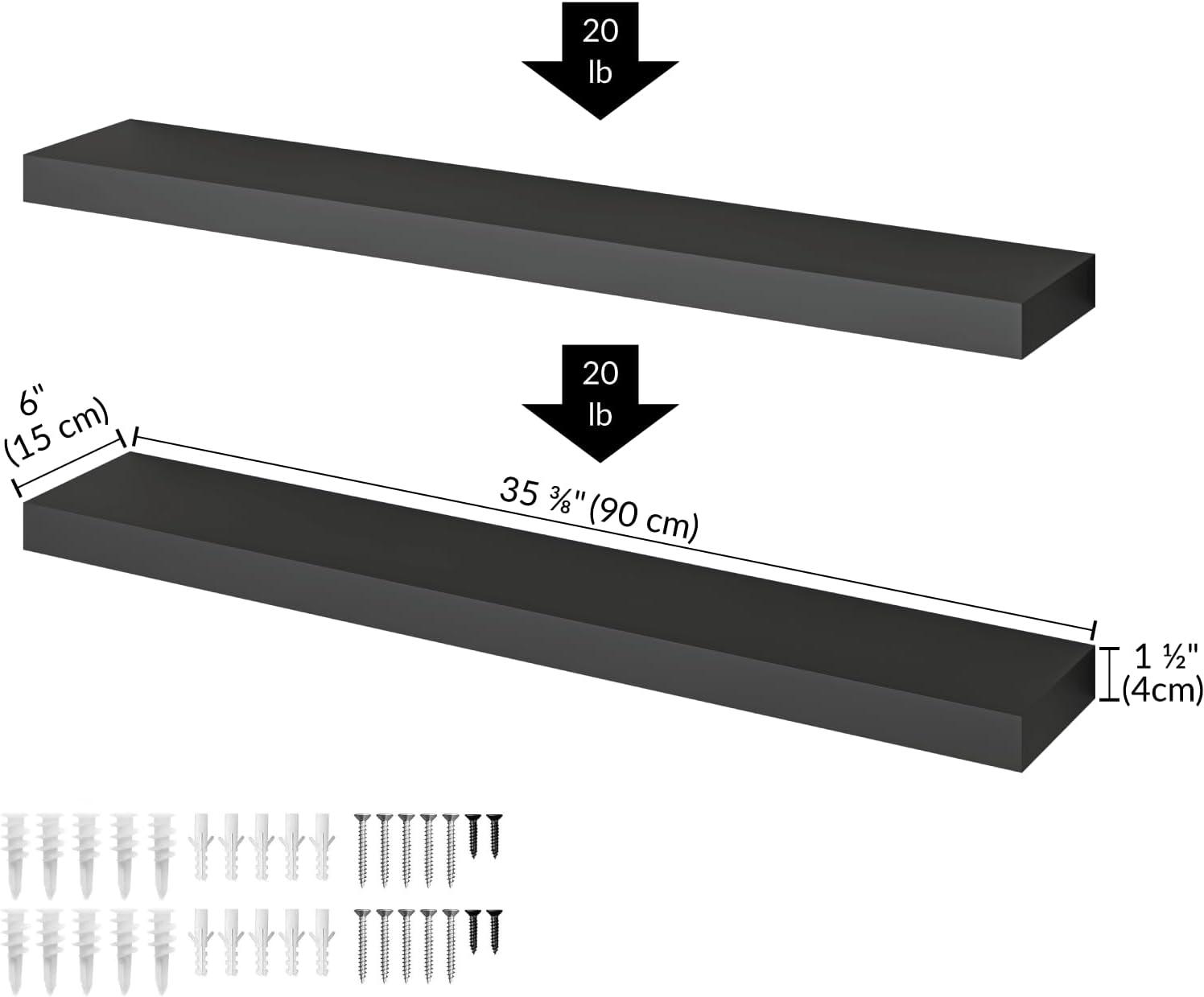 Black 36'' Floating Wood Wall Shelves with Invisible Brackets, 2-Pack