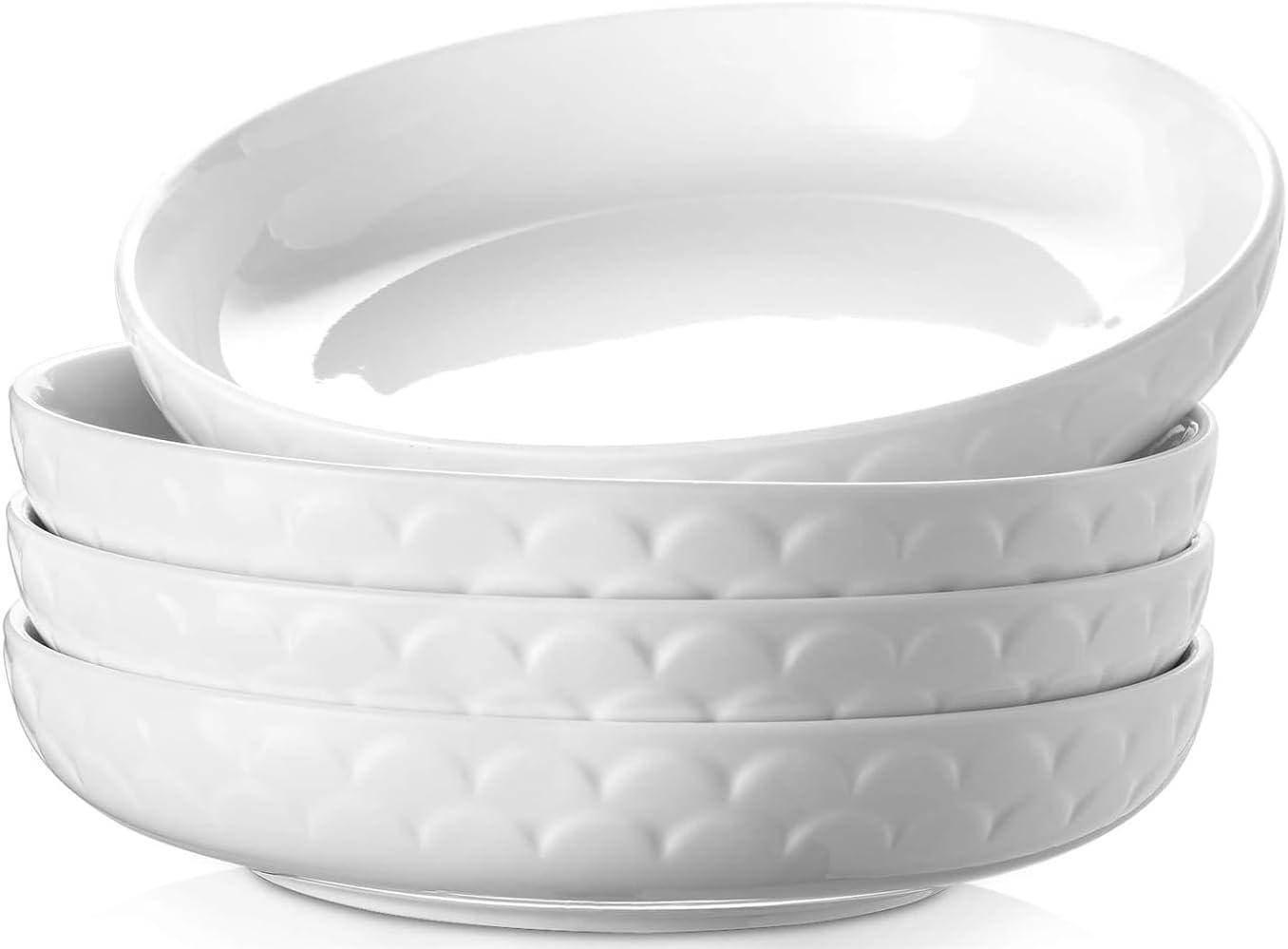 Pasta Bowls, 54 Oz Large Salad Serving Bowls, 10'' Plates Bowls Set Of 4, White Ceramic Soup Bowls For Kitchen Meal Prep, Shallow Dishes Dinner Bowl Microwave Dishwasher Safe