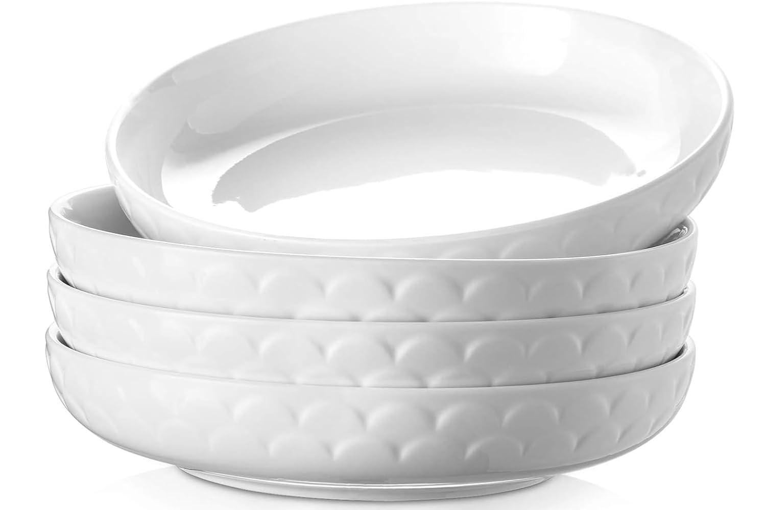 Pasta Bowls, 54 Oz Large Salad Serving Bowls, 10'' Plates Bowls Set Of 4, White Ceramic Soup Bowls For Kitchen Meal Prep, Shallow Dishes Dinner Bowl Microwave Dishwasher Safe
